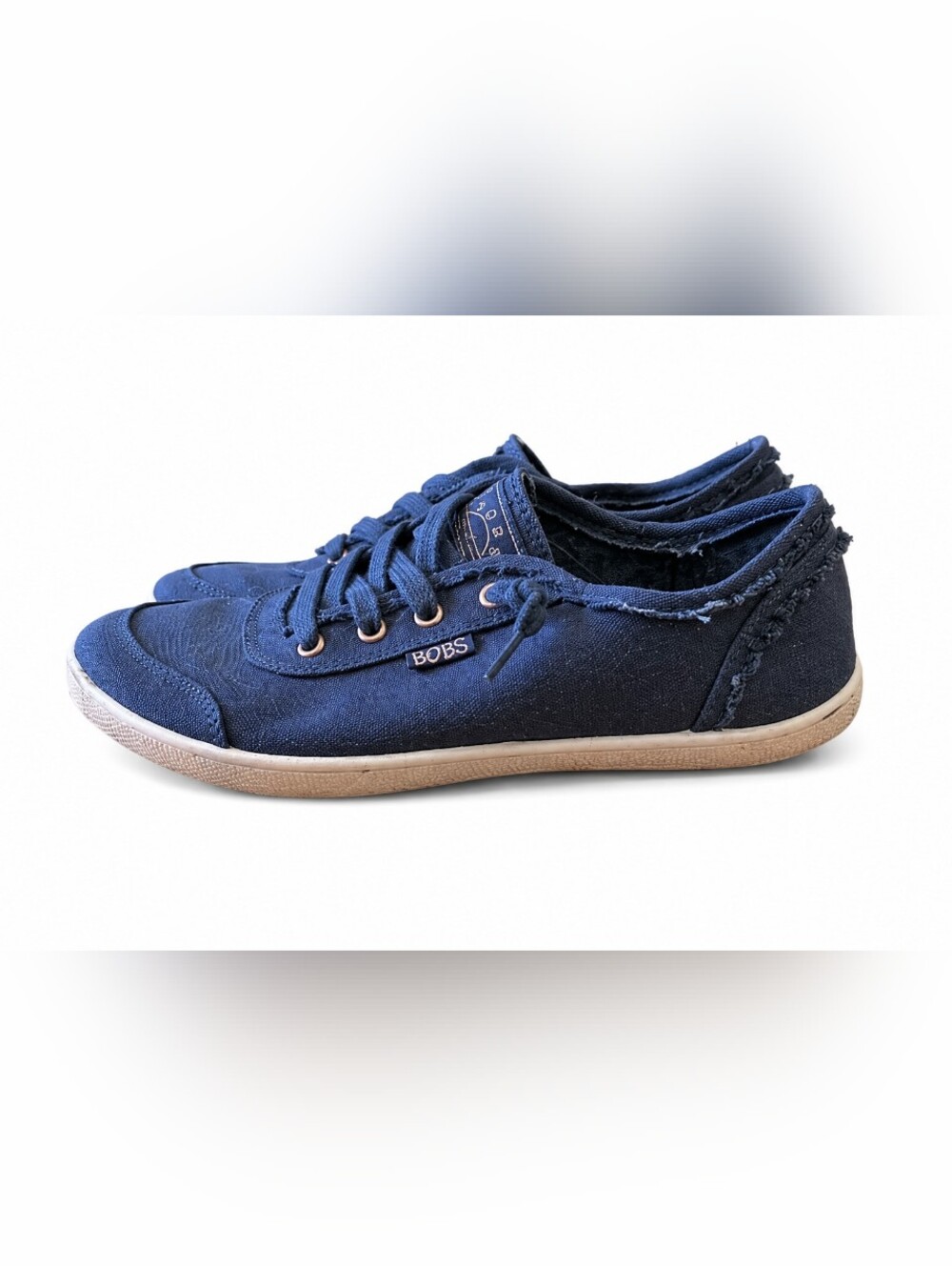BOBS by Skechers Women's Navy Blue Memory Foam Sneakers Canvas Lace-Up Casual